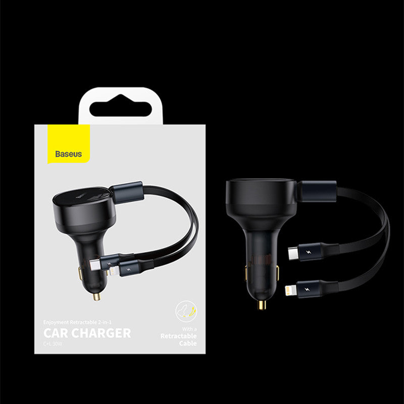 BowLift | 2-in-1 Retractable USB-C & Lightning Car Phone Charger for all Phones & Tablets