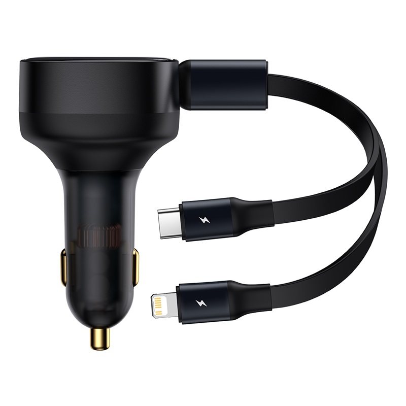 BowLift | 2-in-1 Retractable USB-C & Lightning Car Phone Charger for all Phones & Tablets