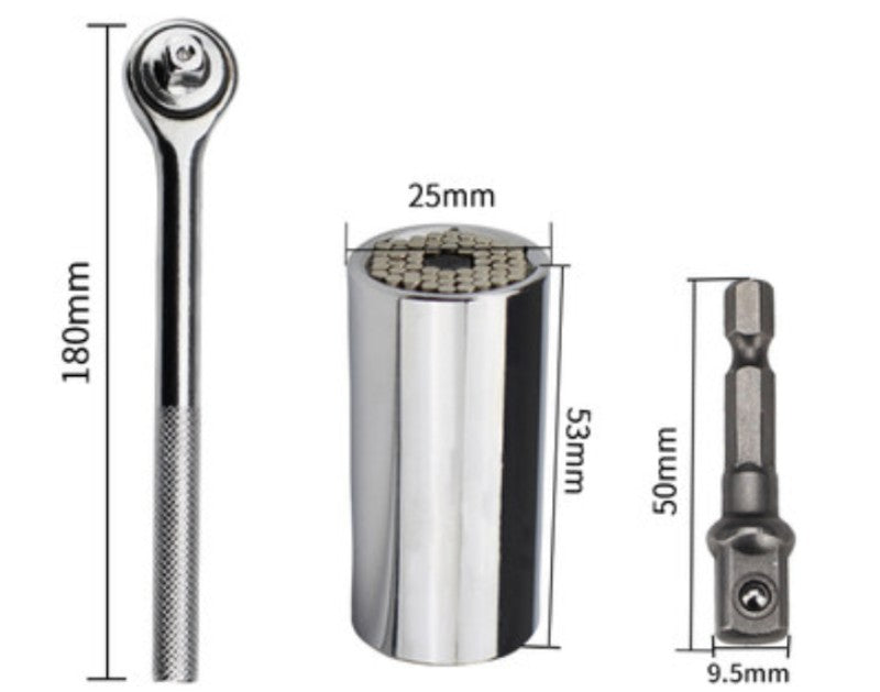 BowLift | Universal Socket Wrench, with Adjusting Adapter, Grip 7mm-19mm, for Screws, Nuts, Blots & More