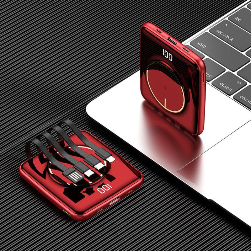 BowLift | 5-in-1 Portable Mini 20000mAh Power Bank, with Wired/Wireless Charging, 4 Built-in Cables & Super Sleek Design, for Phone, Tablet & More