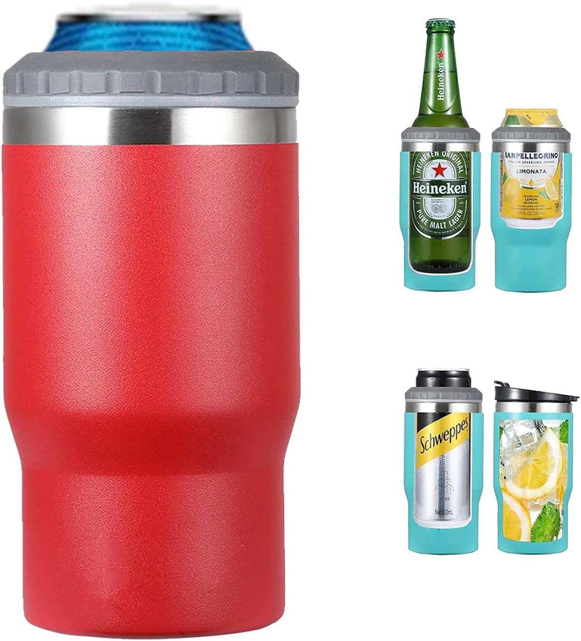 BowLift | 4 in 1 stainless steel can/bottle insulator, 14Oz two-way lid SUS insulated can cooler, beer bottle holder (Black)