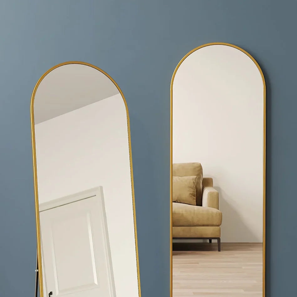 BowLift | 18" x 58" Arched Full Length Mirror with Stand – Elegant Gold Design