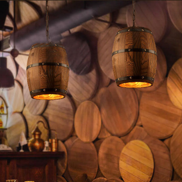 BowLift | BarrelGlow Vintage Pendant Light | Wood Wine Barrel Design | 1-bulb | Rustic Lighting
