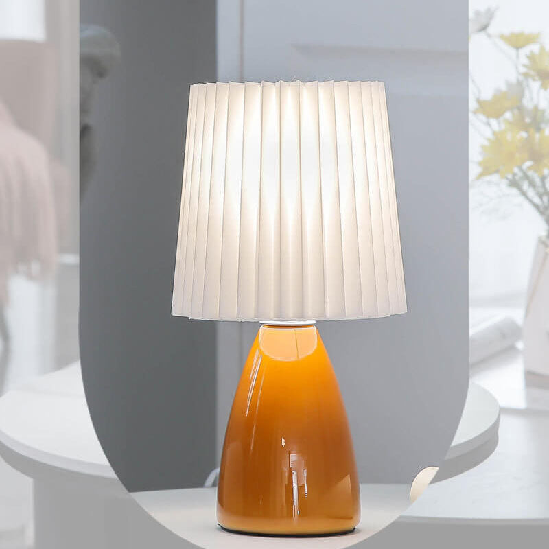 BowLift | Scandinavian Retro Table Lamp with Pleated Shade and Glass Base