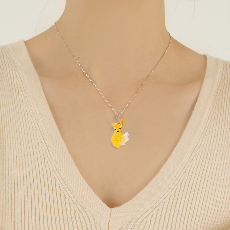 BowLift | Hand-painted Fox and Wolf Couple Embrace Necklace