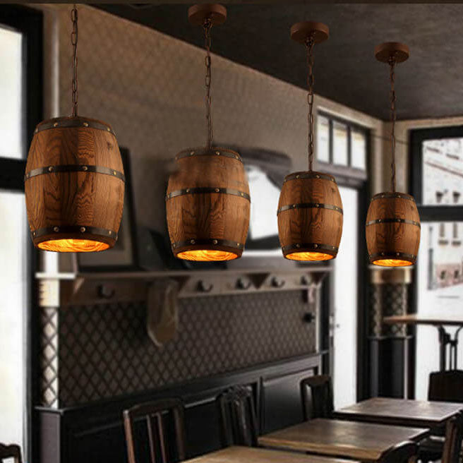 BowLift | BarrelGlow Vintage Pendant Light | Wood Wine Barrel Design | 1-bulb | Rustic Lighting