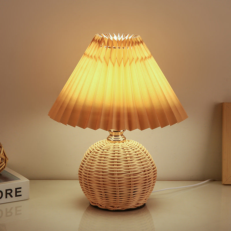 BowLift | RattaLume Nordic LED Table Lamp | Woven Rattan & Foldable Fabric Shade | Mood Light | Decor for the Bedroom