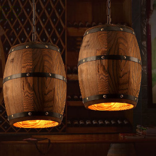 BowLift | BarrelGlow Vintage Pendant Light | Wood Wine Barrel Design | 1-bulb | Rustic Lighting
