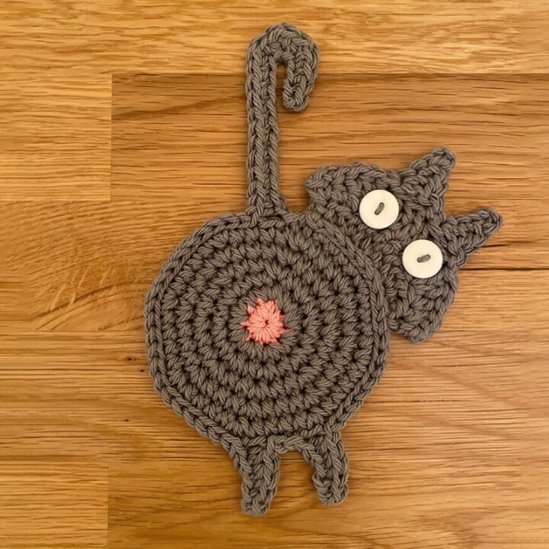 BowLift | Cute Knitted Kitten Butt Coasters