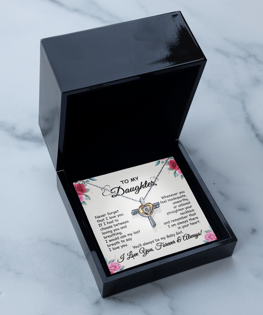 BowLift | Daughter Necklace Gift | Cross Pendant with Cubic Zirconia | Silver-Plated | 16–18" Chain