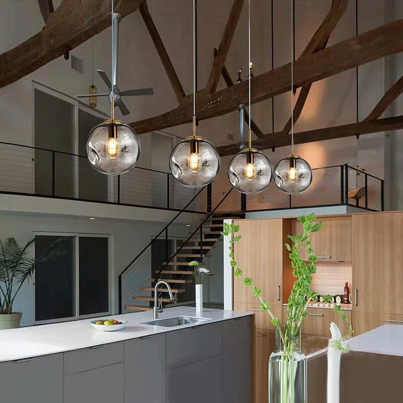 BowLift | Glass Spherical Pendant Light Fixture - Modern Hanging Lamp for Kitchen, Dining Room & Living Spaces