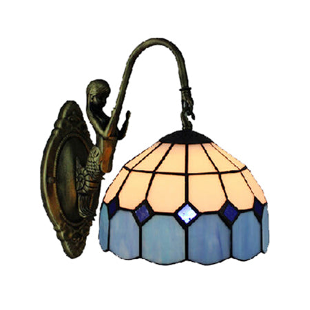 BowLift | Blue Dome Light Mediterranean 1 Head White Glass Wall Mount Light with Mermaid Decoration