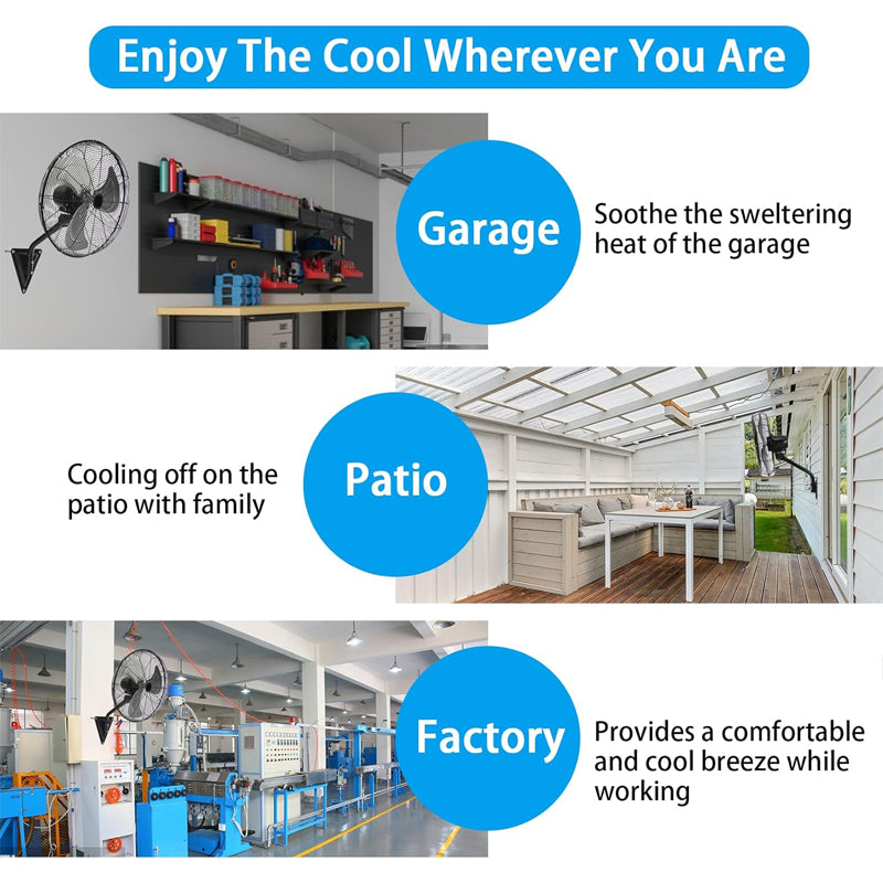 BowLift | 18 Inch Wall Mount Fan High Velocity 3-Speed Wall Fan 5500 CFM Industrial Outdoor Wall Fan
