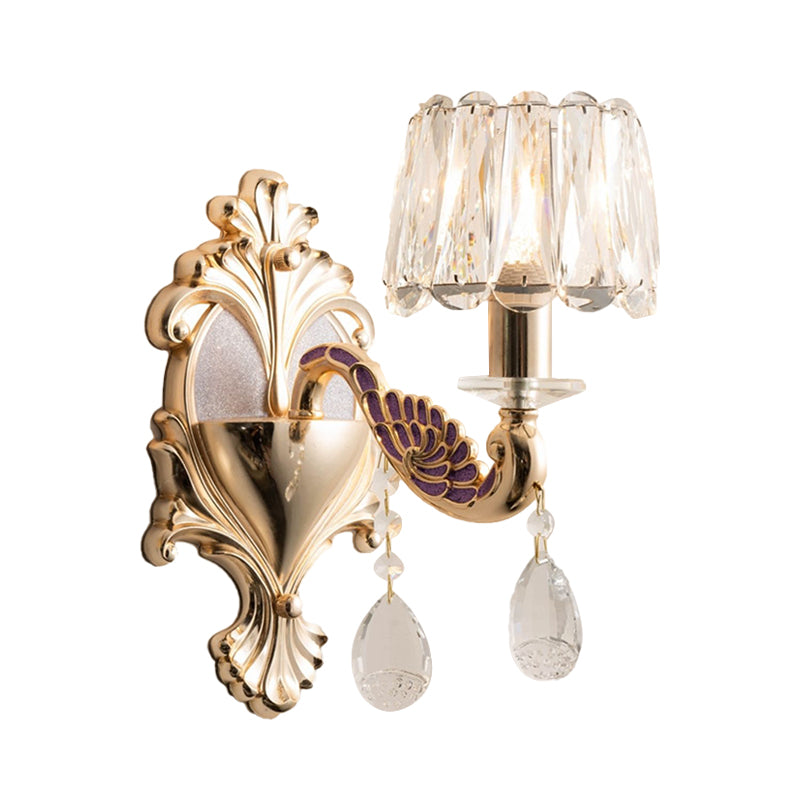 BowLift | Gold Single Light Bulb Wall Sconces Light Modernism Crystal Block Small Drum Shade Wall Lamp