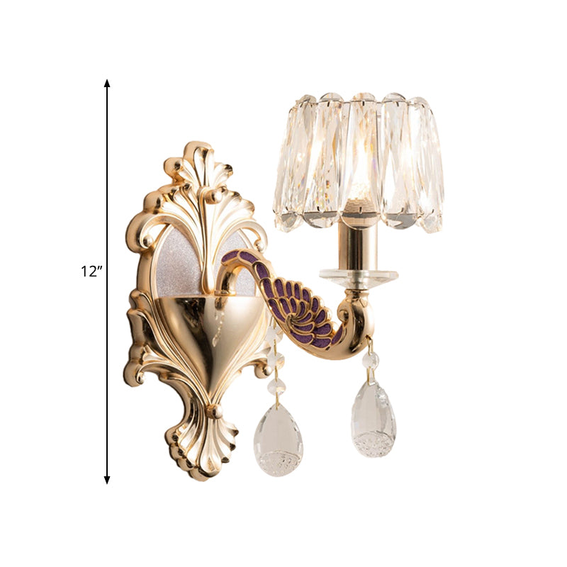 BowLift | Gold Single Light Bulb Wall Sconces Light Modernism Crystal Block Small Drum Shade Wall Lamp