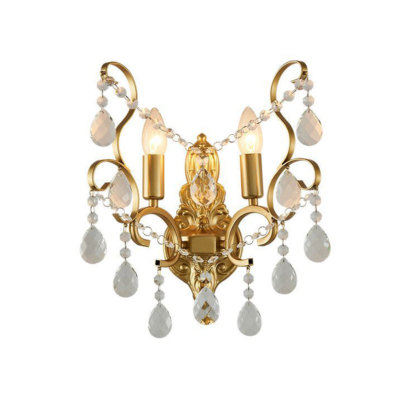 BowLift | Metallic Candle Wall Sconce Traditional 1/2-Light Living Room Wall Mounted Light with Crystal Swag Accent