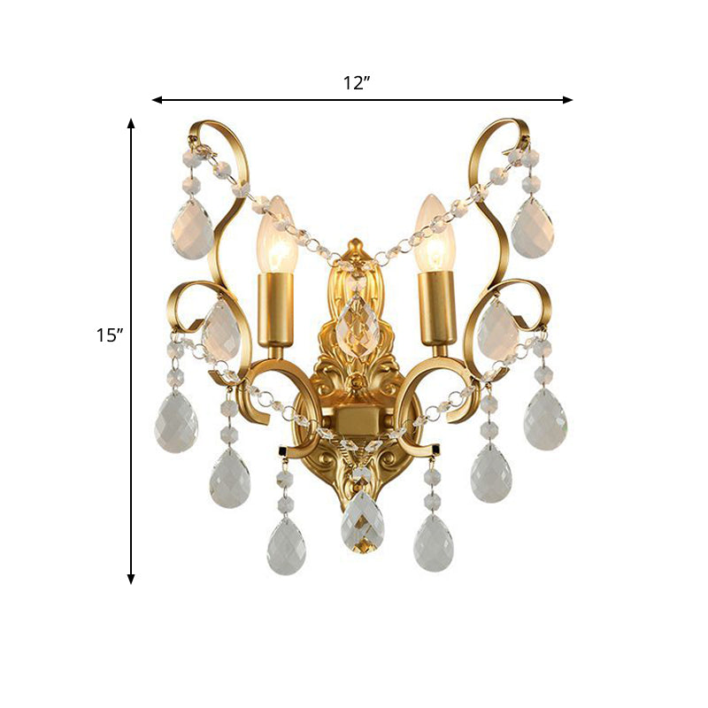 BowLift | Metallic Candle Wall Sconce Traditional 1/2-Light Living Room Wall Mounted Light with Crystal Swag Accent