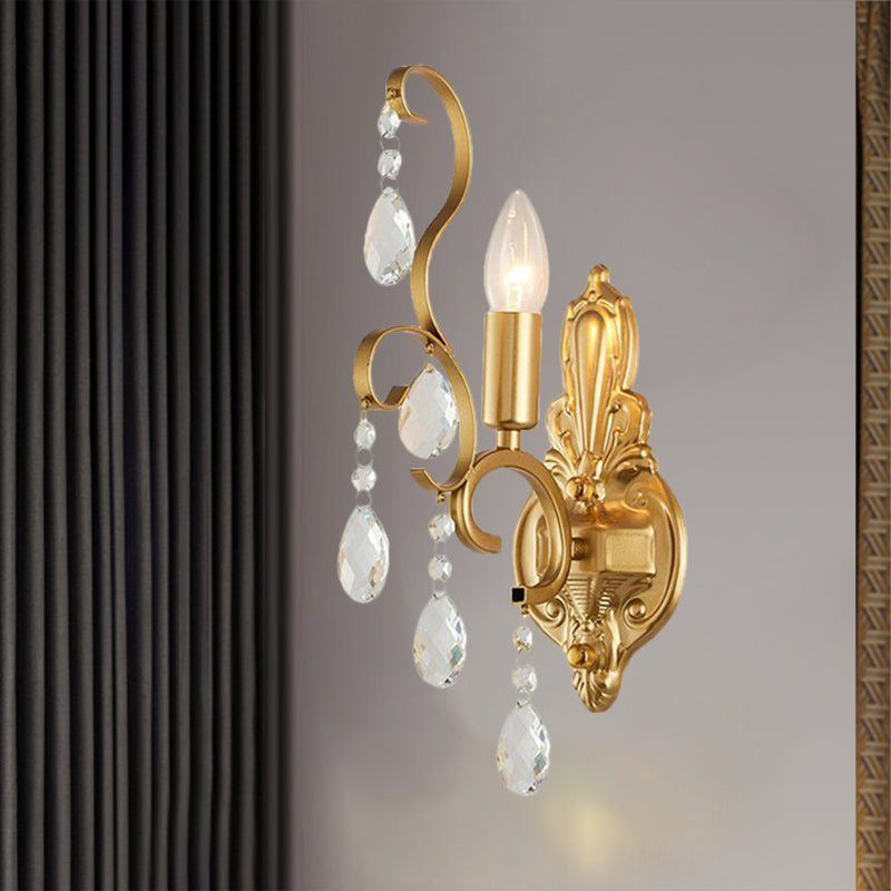 BowLift | Metallic Candle Wall Sconce Traditional 1/2-Light Living Room Wall Mounted Light with Crystal Swag Accent
