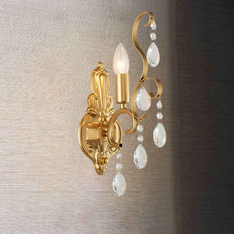 BowLift | Metallic Candle Wall Sconce Traditional 1/2-Light Living Room Wall Mounted Light with Crystal Swag Accent