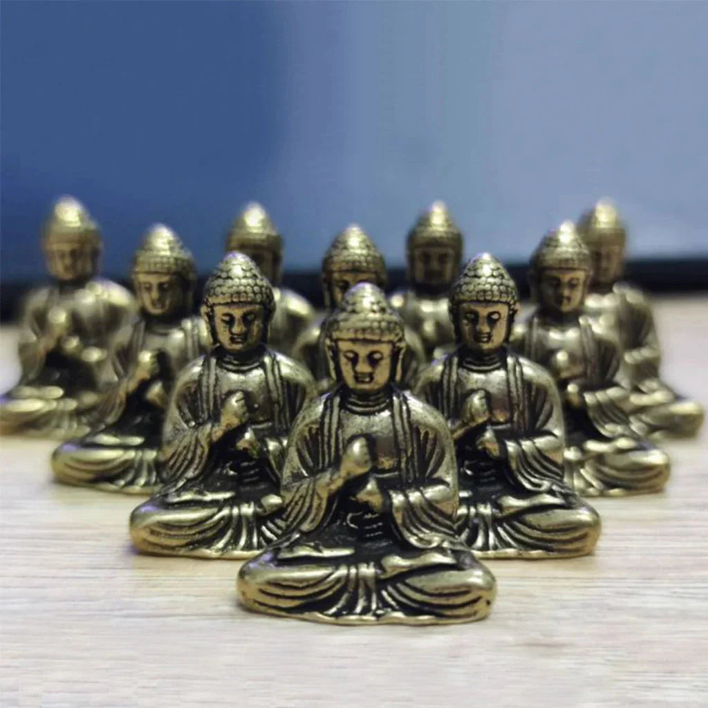 BowLift | 10 piece Miniature Brass Sitting Buddha Statue Figure for Travel Buddhism Worship Home Office Desk Decoration