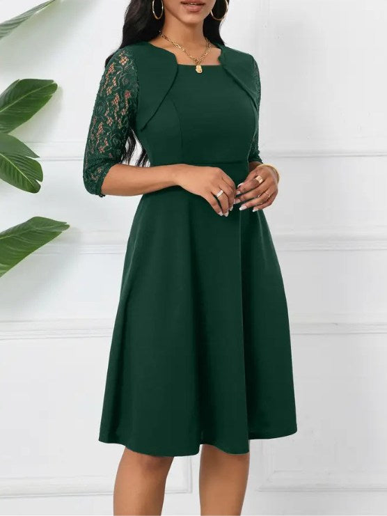 Elegant Lace Detail Midi Dress