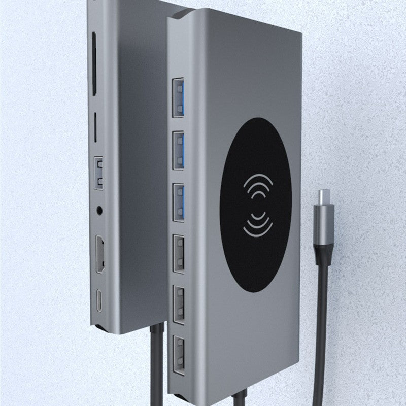 BowLift | Portable 15-in-1 USB C Hub Adapter, with Wireless Charging Board, 4K USB C to HDMI, SD/TF Card Reader and Ethernet