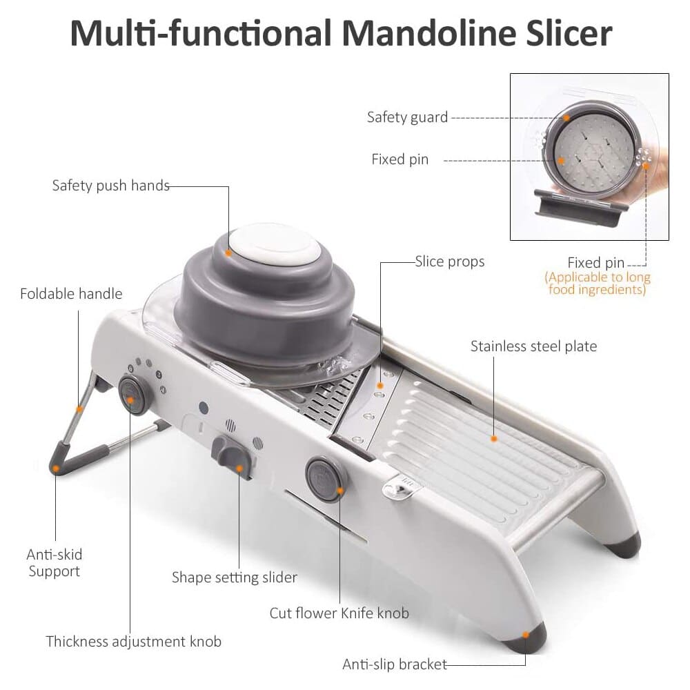 BowLift | Mandoline Vegetable Slicer | Adjustable 304 Stainless Steel Blades for Even Slices, Sticks & Cubes in Professional Kitchen Use