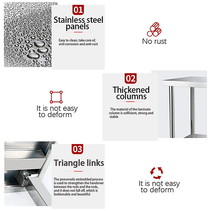 BowLift | Stainless Steel Preparation Counter, Double Kitchen Countertop, Catering Equipment, Round Foot Adjustment Worktop