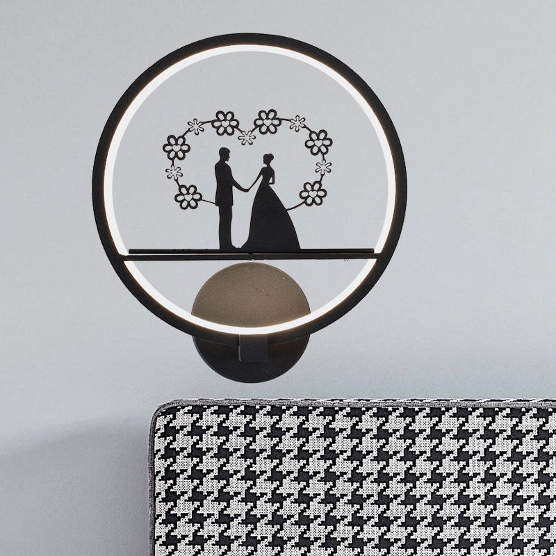 BowLift | Lover Patterned Circular Wall Light Contemporary Iron Nightstand LED Wall Lighting in Black