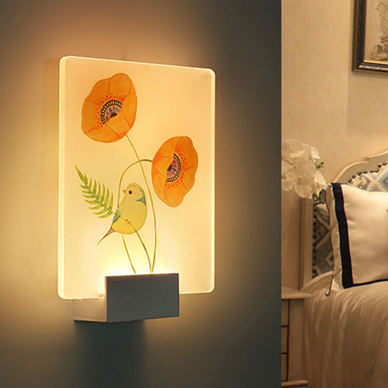 BowLift | Corner LED Wall Lighting Modern White Wall-Mounted Lamp with Flower/Bird Patterned Acrylic Shade