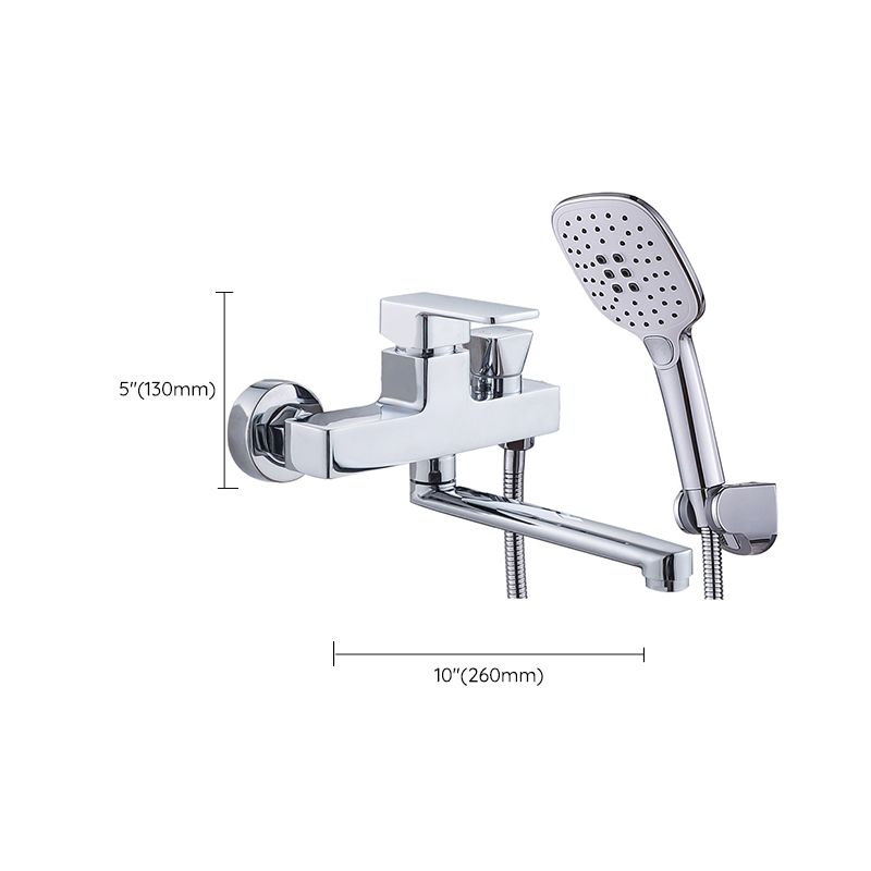 BowLift | Chrome polished bathroom faucet wall-mounted with swivel spout and hand shower