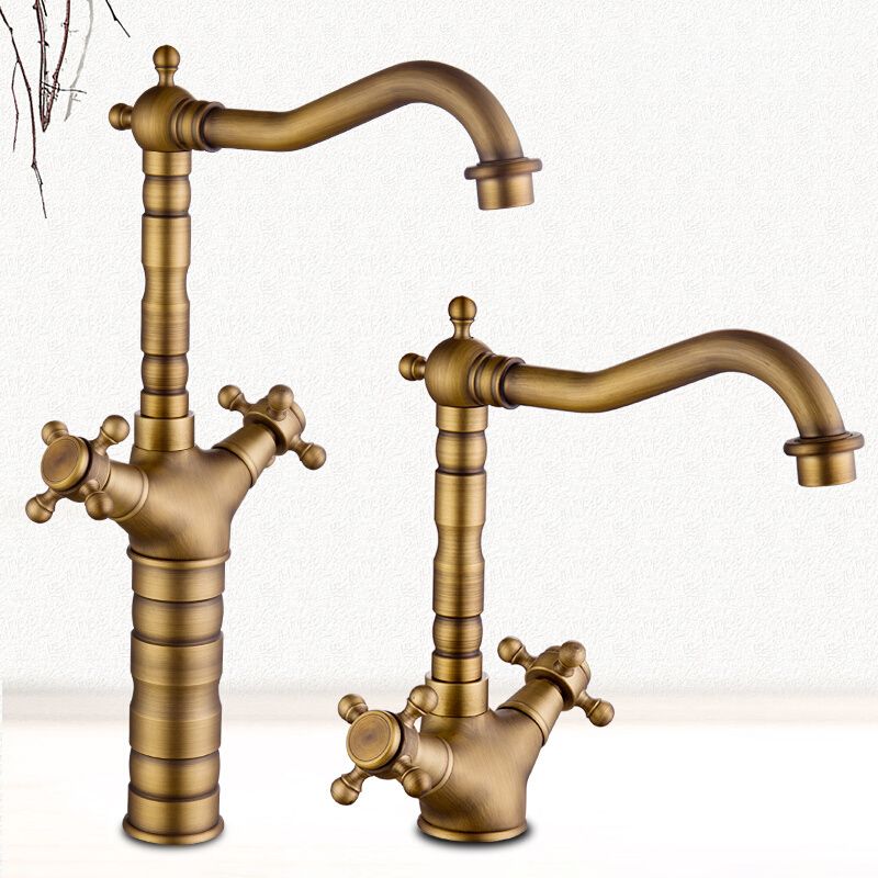 BowLift | Industrial Widespread Bathroom Faucet Cross Handle Medium Sink Faucet