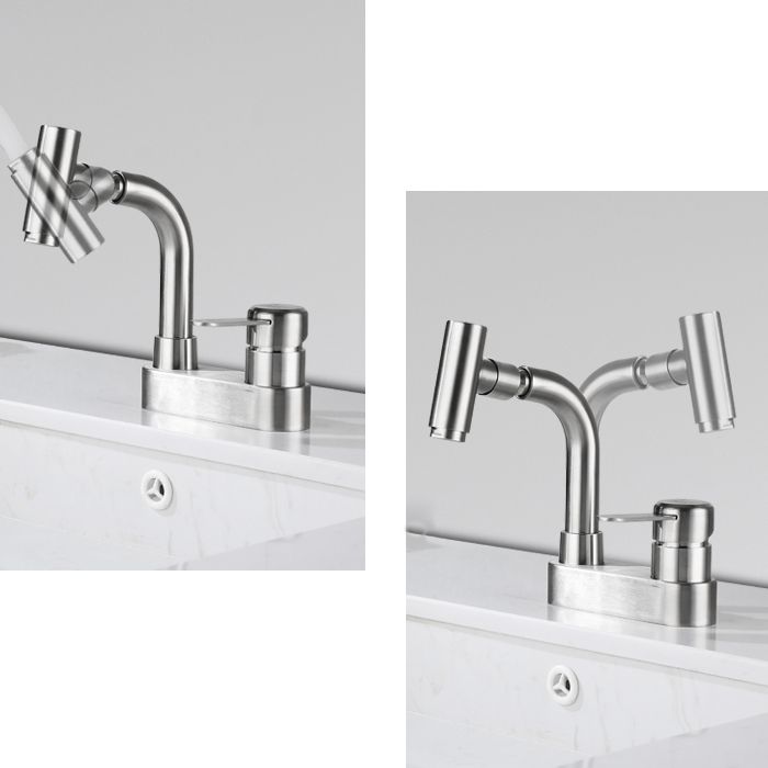 BowLift | Center set bathroom faucet stainless steel lever handle 2 holes swivel sink faucet