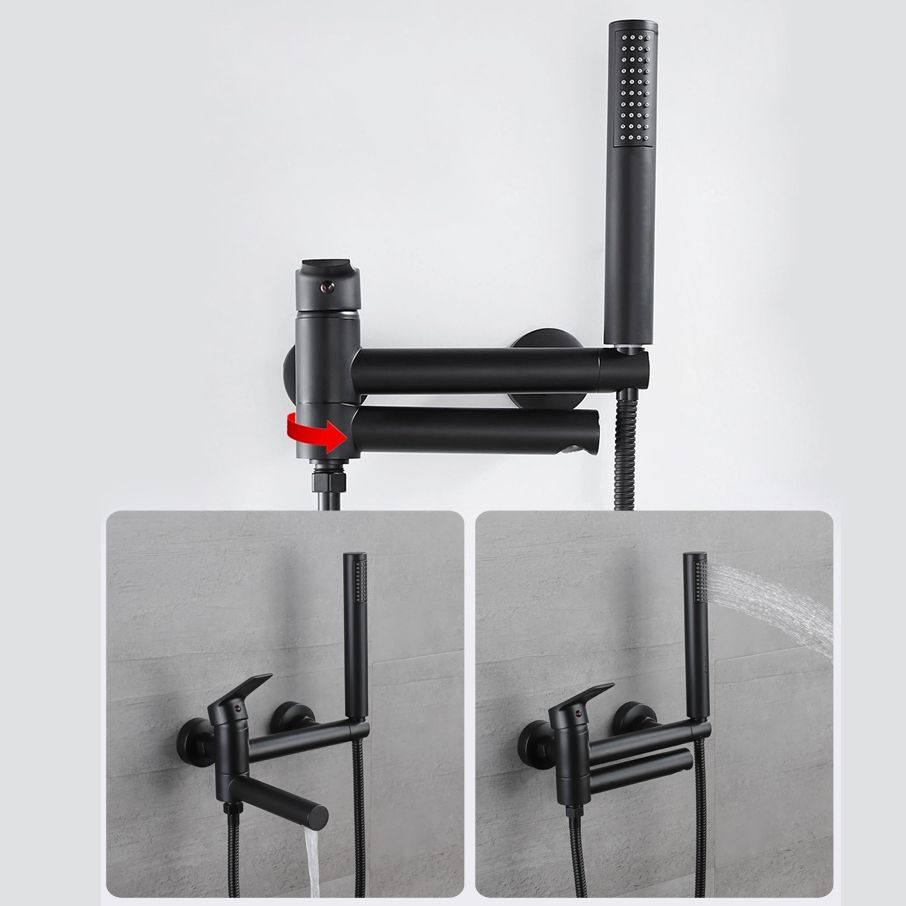 BowLift | Lever Handle Bathtub Faucet Wall Mount Shower Hose Swivel Spout Bathtub Filling with Hand Shower