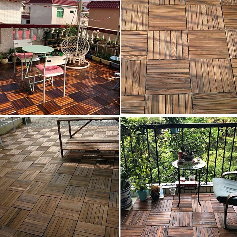 BowLift | Farmhouse square tile floor brown pine wood for patio garden