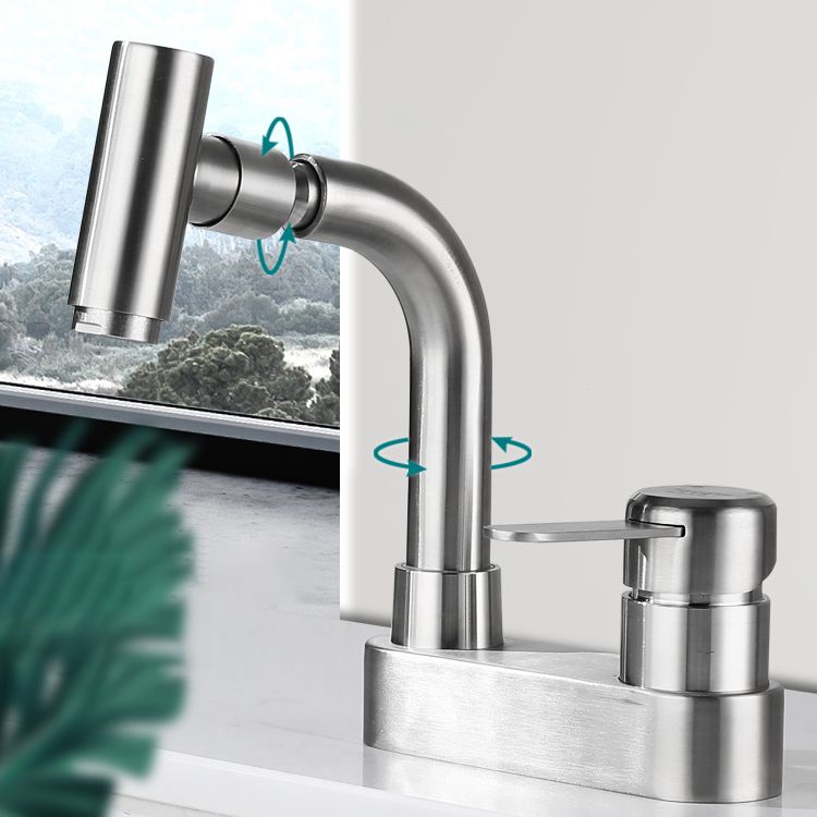 BowLift | Center set bathroom faucet stainless steel lever handle 2 holes swivel sink faucet