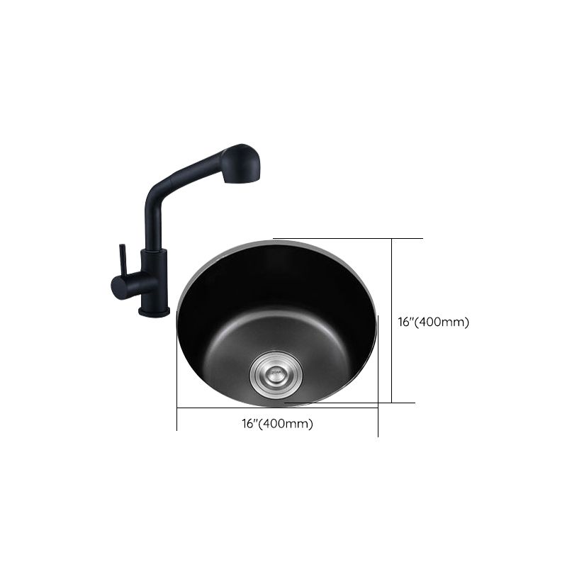 BowLift | Stainless Steel Round Sink in Black Single Basin Undermount Sink with Basket Strainer