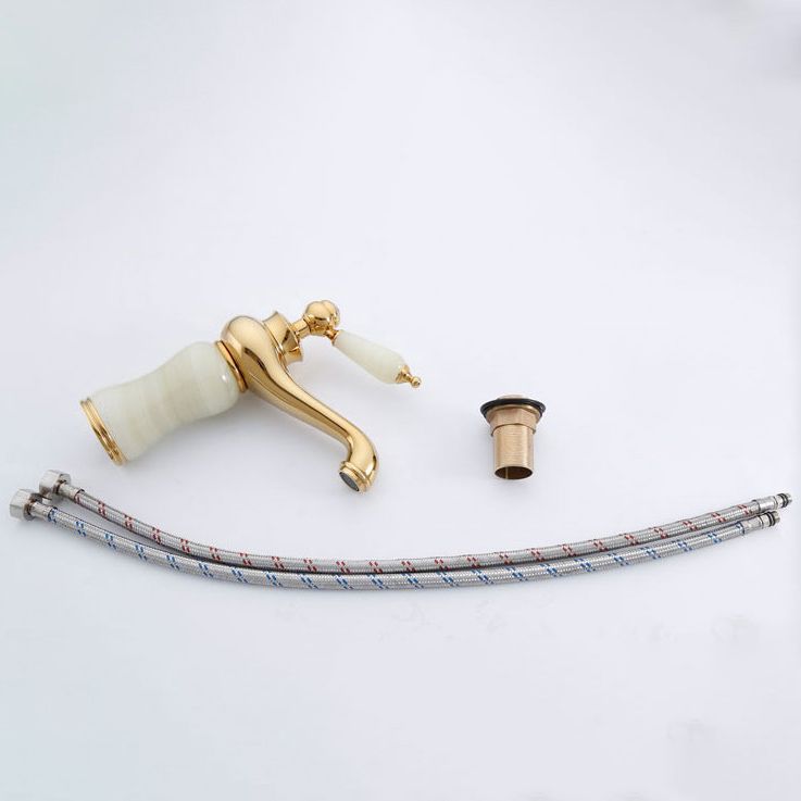 BowLift | Deck Mounted Copper Tub Faucet Low Arc Roman Tub Faucet Set with Jade