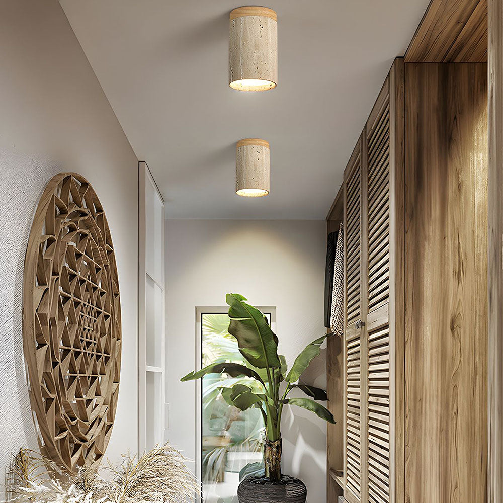 BowLift | Ceiling Light Wood Cylinder Flush Mount Fixture