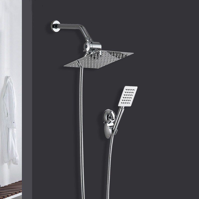 BowLift | Silver Square Double Shower Head Modern Water Filtration Wall-Mounted Shower Head