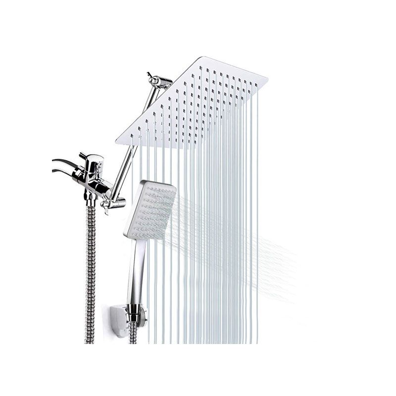BowLift | Pull down Dual Shower Head Square High Arch Shower Head Combo in Chrome