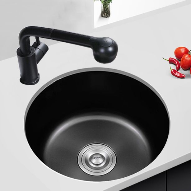 BowLift | Stainless Steel Round Sink in Black Single Basin Undermount Sink with Basket Strainer