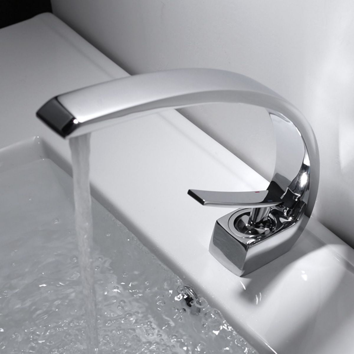 BowLift | Waterfall Spout Widespread Faucet Modern Lever Handles Faucet