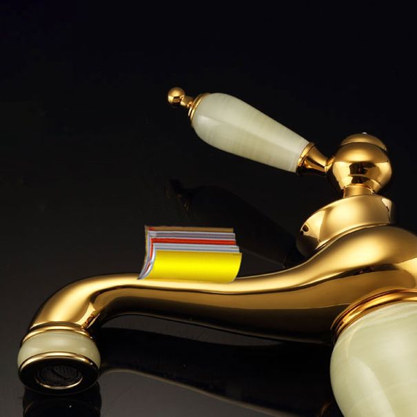 BowLift | Deck Mounted Copper Tub Faucet Low Arc Roman Tub Faucet Set with Jade