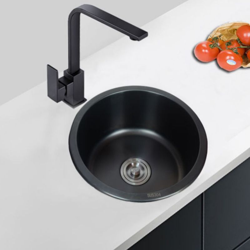 BowLift | Stainless Steel Round Sink in Black Single Basin Undermount Sink with Basket Strainer
