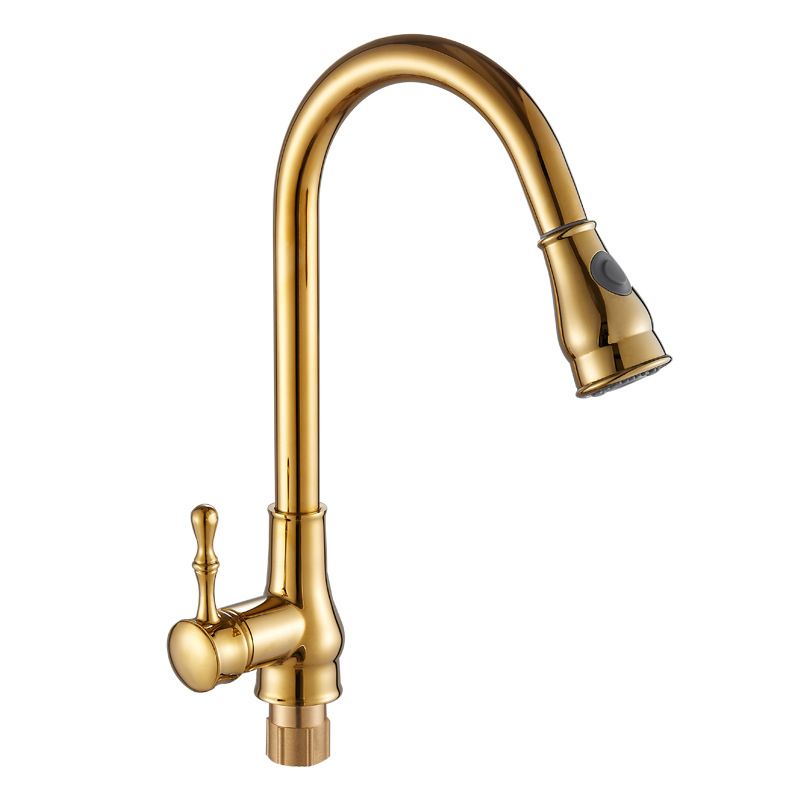 BowLift | Brushed Gold Kitchen Sink Faucet High Arc Swivel Spout with Pull-Down Spray Head