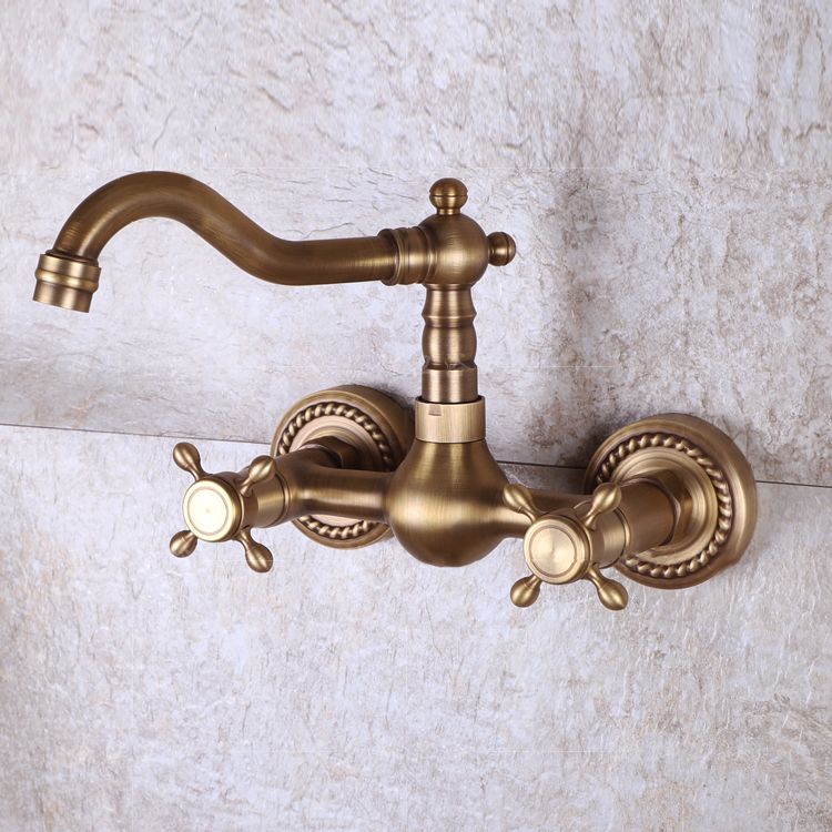 BowLift | Vintage Bathtub Faucet Two Cross Handle Faucet Solid Copper Wall Mounted Faucet
