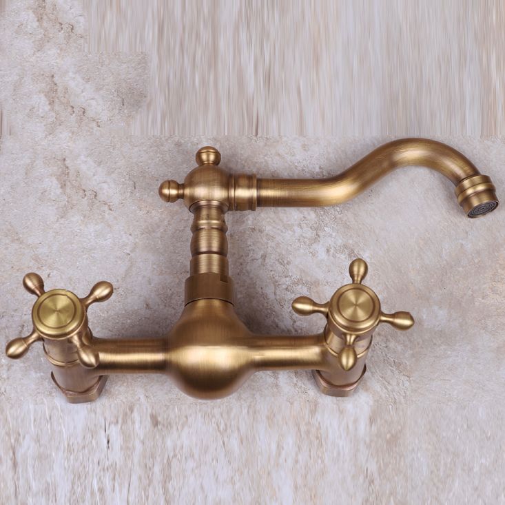 BowLift | Vintage Bathtub Faucet Two Cross Handle Faucet Solid Copper Wall Mounted Faucet