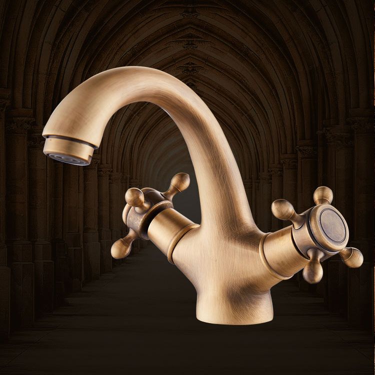 BowLift | Glam Vanity Sink Faucet Brass Cross Handles Low Arc Basin Faucet