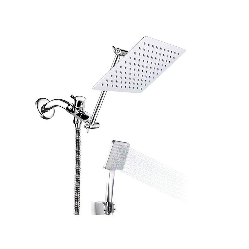 BowLift | Contemporary Pull Down Dual Shower Head Square High Arc Shower Head Combo in Chrome